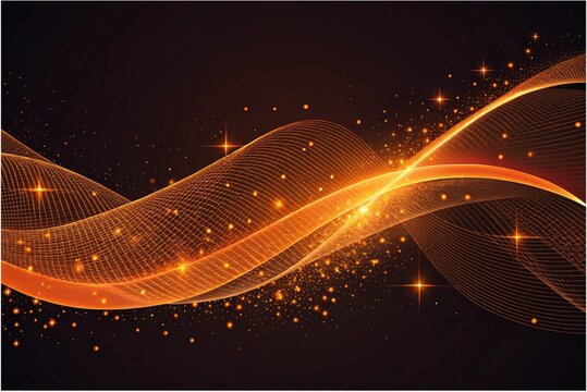 Abstract golden wave with glowing particles on a dark background for graphic design use