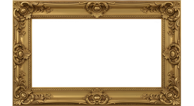 Ornate antique gold picture frame with intricate carvings and decorative elements