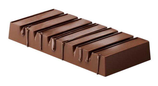 Chocolate bar with segmented sections and a glossy, smooth texture