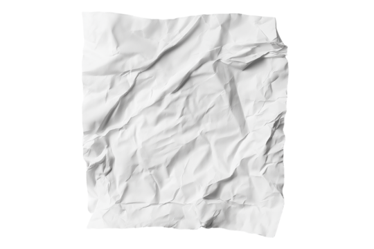 White Crumpled Paper Isolated on Transparent Background. Ripped and Creased White Paper Isolated PNG.