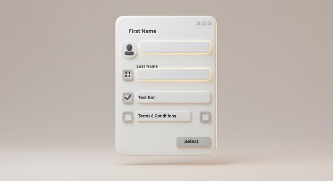 Modern 3D UI Form with Input Fields and Checkboxes in Neumorphism Style for Web or App Design