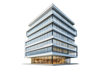 Architectural High-Rise Shopping Center Isolated on Transparent Background. Modern Office Building Exterior PNG Isolated.