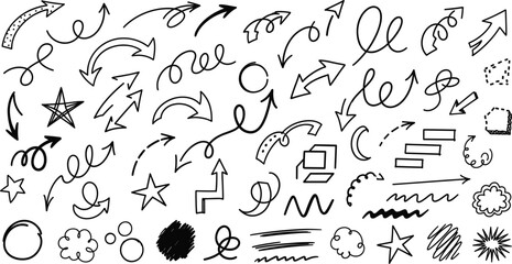 Obraz premium Hand-drawn sketch symbol vector set, abstract arrows and icons, editable design elements, commercial-ready, print-ready, premium artwork