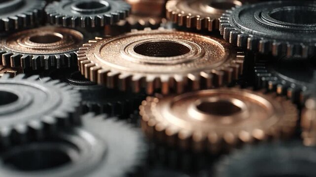 Gear cog metal bronze steel machinery engineering industry mechanism precision layered interlocking gears cog metal bronze steel machinery engineering industry mechanism precision textured pattern