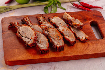 Roasted gourmet duck fillet slices