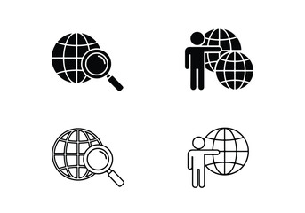 Global search and international business symbol set - Vector icon symbol for website - Icon vector - Blue icon vector -  Flat Design Icon