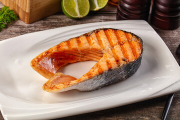 Grilled salmon firsh fillet steak