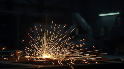 blacksmith. Sparks fly in a dark workshop, creating dramatic trails of light in an industrial setting. safety posters.
