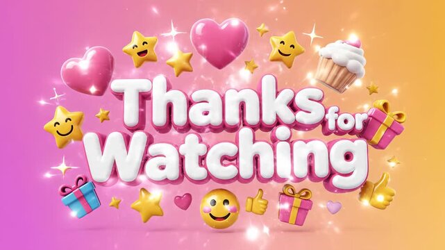 Colorful animated thanks for watching message with decorative elements - Powered by Adobe