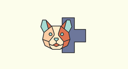 Obraz premium Geometric Dog Head with Medical Cross Symbol for Veterinary Care.
