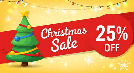 Christmas Sale 25 Percent Off with Cartoon Tree and Lights discount