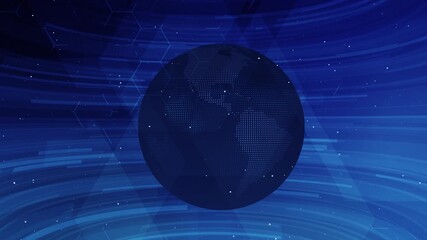 Seamless loop of a blue earth globe rotating in a futuristic abstract digital environment with flowing lines and hexagon grid - Powered by Adobe