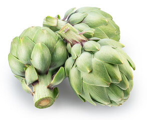 Fototapeta premium Three french artichokes isolated on white background. File contains clipping paths.