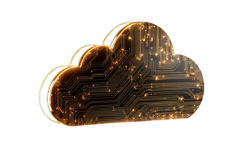 Glowing digital cloud outline on black, circuits inside