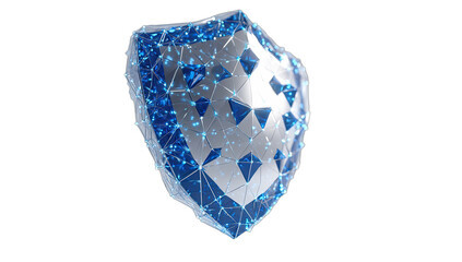 Futuristic digital shield with glowing blue geometric network structure