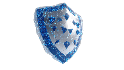 Futuristic digital shield with glowing blue geometric network structure