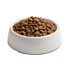 A full white bowl of dry kibble sits on a black background