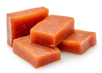 Quince paste cubes or quince marmalade cubes on white background. File contains clipping paths.