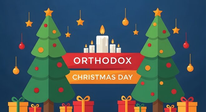 Orthodox christmas day celebration with decorated trees and gifts