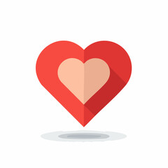 Red heart shape with inner light pink heart design, flat illustration