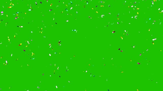 confetti rain effect overlay green screen alpha channel. Confetti Party Popper Explosion Animation. Slow motion Falling confetti Particles animation. multicolor gold confetti isolated transparent bg.