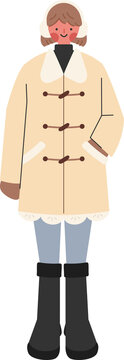Cute Girl Wearing Earmuffs and Coat Character Illustration