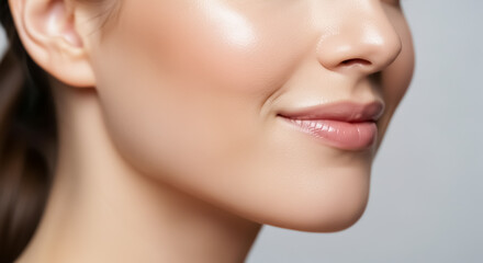 Young Caucasian Woman with Perfect, Dewy Skin Close-up: Beauty, Skincare, and Hydration.