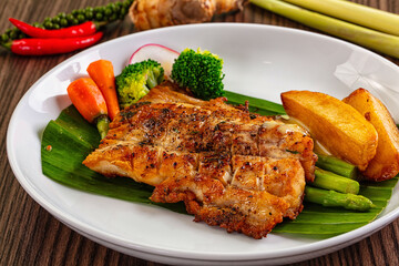 Gourmet asian Grilled crocodile steak