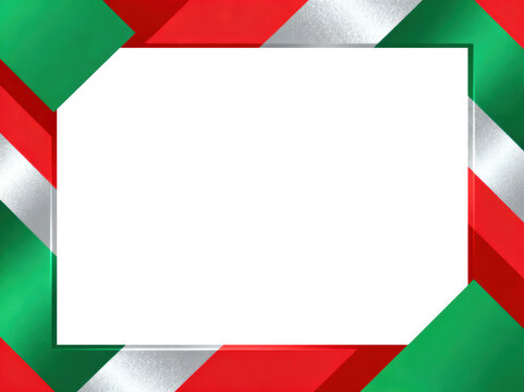 Festive Christmas frame with red, green, and silver diagonal stripes, featuring central black space for customization. design is clean and vibrant, perfect for holiday themed projects