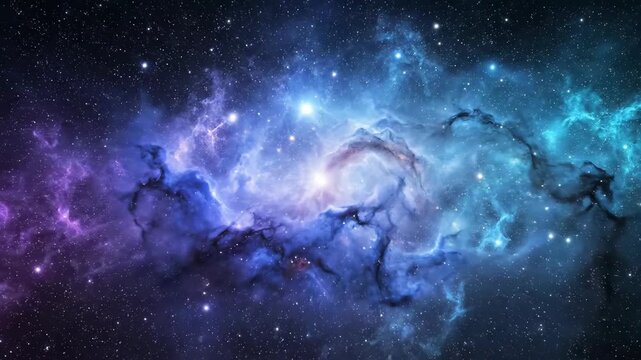 Cosmic nebula swirls colorful clouds of gas and dust in space