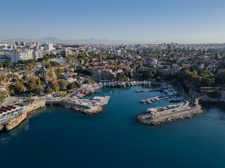 Obraz premium Aerial view of Antalya Old Town and Marina, Turkey