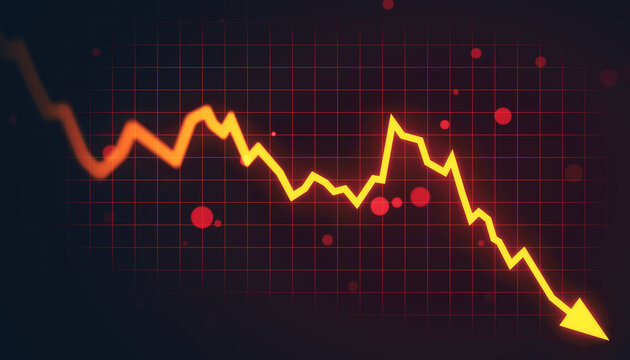 Global financial market crash with downward arrow and graph on digital red grid background showing crisis and economic collapse impact concept. 3D Rendering - Powered by Adobe