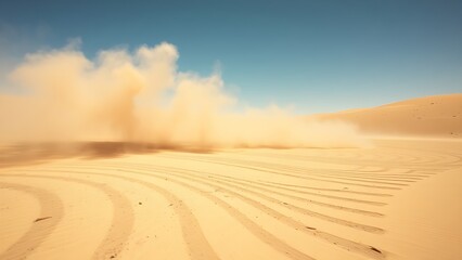 Naklejka premium superego. Desert shooting range with spiral dust patterns in sandy tones and motion blur. event key visuals, club posters, designed for fitness apps and gym onboarding, used by sports marketers.