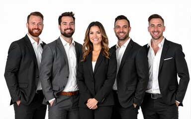 Diverse business team headshots isolated on transparent background. High quality