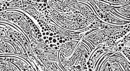 Abstract monochrome pattern with curved lines and dots seamless vector background for textile design wrapping paper and wallpaper