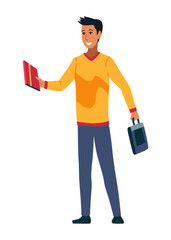 Planning talking concept. Business meeting and events organizing process office working. Vector illustration with man character