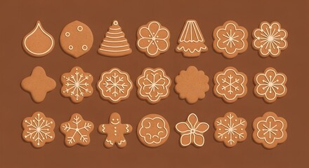 Collection of various gingerbread cookies, each with unique shapes and intricate icing details.