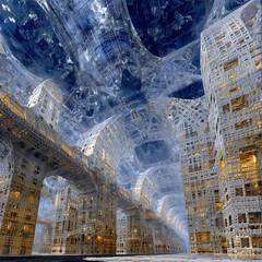 Futuristic Architecture with Organic Structures and Reflections