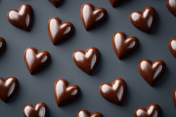 Fototapeta premium Delicious chocolate hearts arranged in a pattern on a dark background