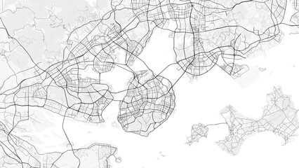Xiamen City Map. Minimalist black and white line art poster for printing, wallpaper, wall art, and map resources for home and office decor