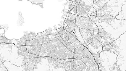 Fukuoka City Map. Minimalist black and  white line art poster for printing, wallpaper, wall art, and map  resources for home and office decor