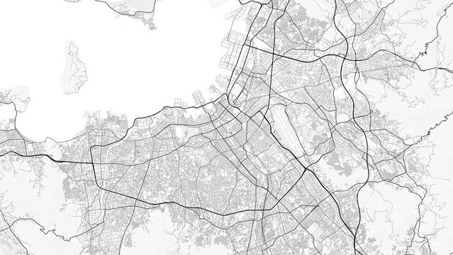 Fukuoka City Map. Minimalist black and  white line art poster for printing, wallpaper, wall art, and map  resources for home and office decor