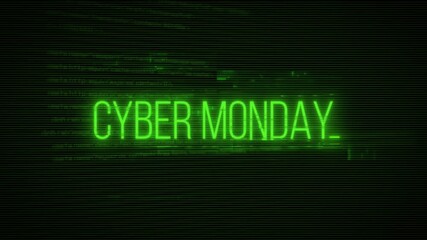 Computer code, digital background, glitch text effect on Cyber Monday. 4K - Powered by Adobe