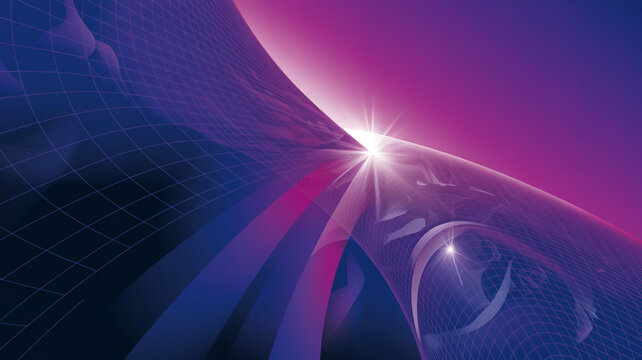 Abstract futuristic glowing purple and blue digital grid with light flare