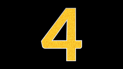 Obraz premium Golden glittering number Four on black background