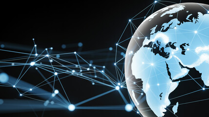 Global network connection and digital data transmission across the planet