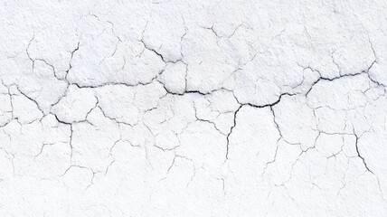 Close-up view of cracked earth surface, showcasing sharp contrasts between brown crevices and white patches. Top-down angle emphasizes natural patterns. Dry and arid mood. Neural network AI generated