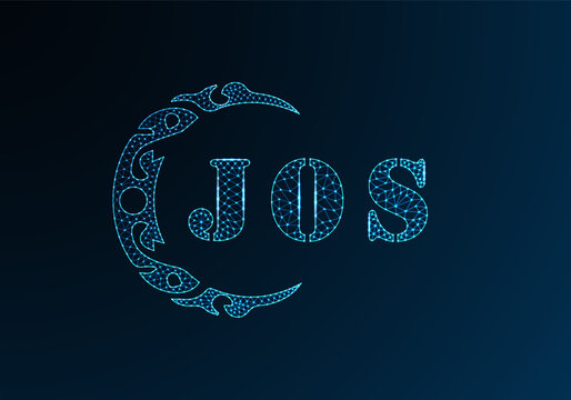 Low poly letter logo JOS design. JOS letter logo low poly vector design on blue color gradient background. JOS logo low poly design