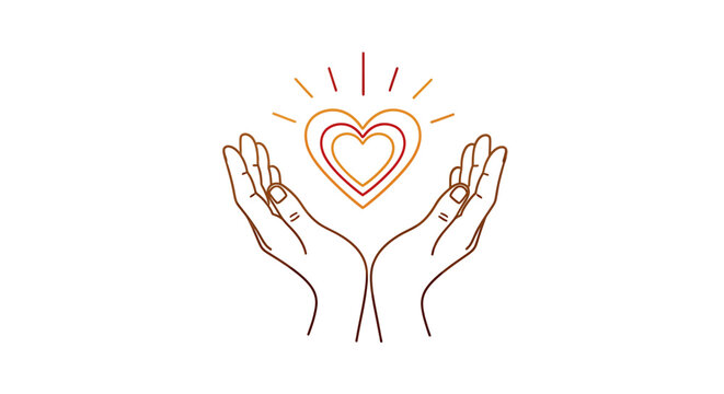 Hands holding a radiant heart, symbol of love and compassion.