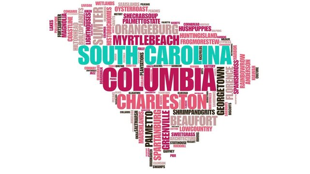 Animated South Carolina Icons and Coastal Heritage Wordcloud